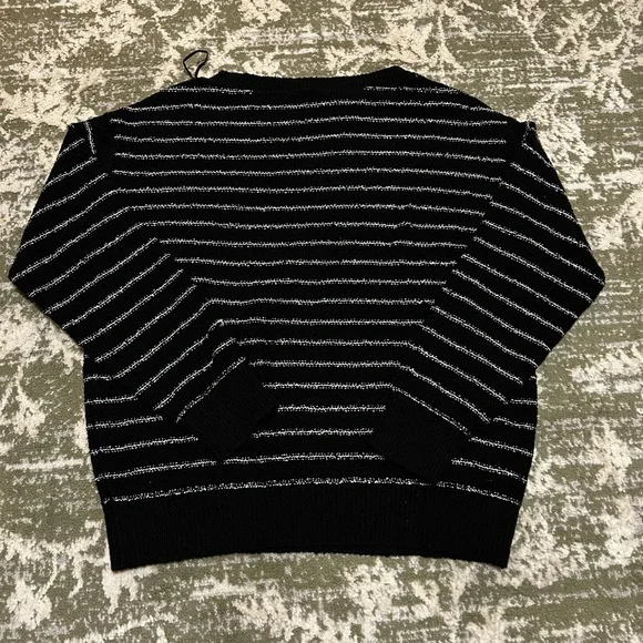 Ann Taylor Sequin Striped Black And White Sweater - New With Tags Size Large - Picture 2 of 7